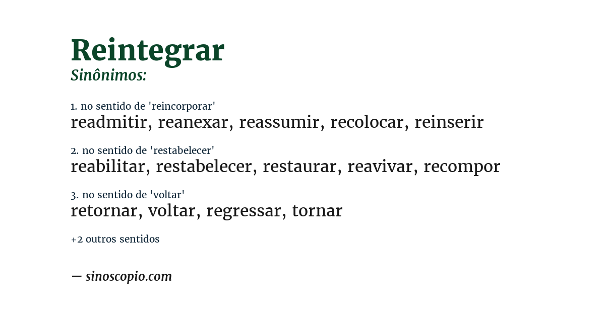 Sinônimo de reintegrar