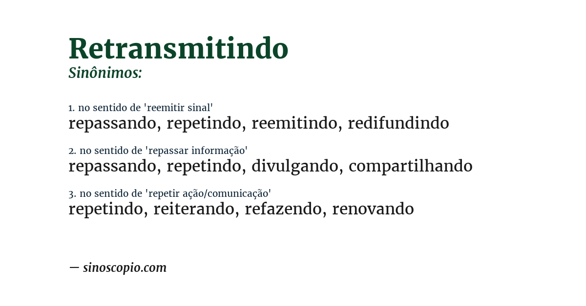 Sinônimo de retransmitindo