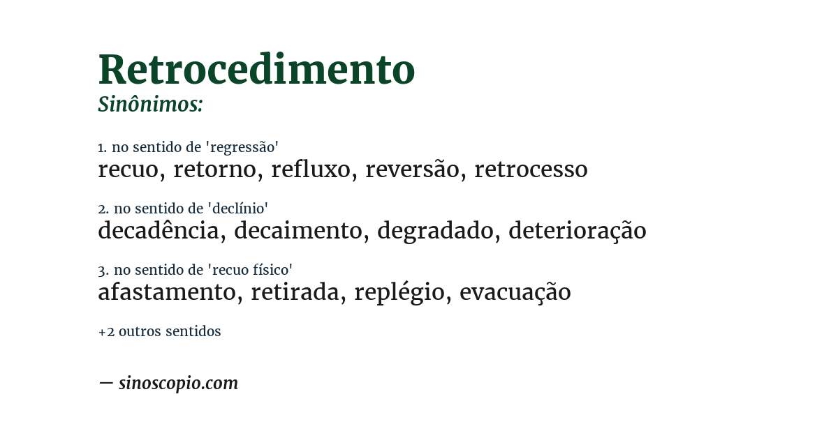 Sinônimo de retrocedimento