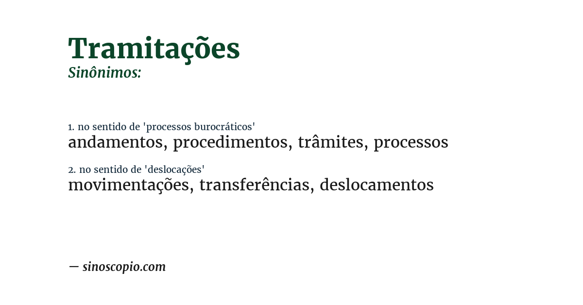 Sinônimo de tramitações