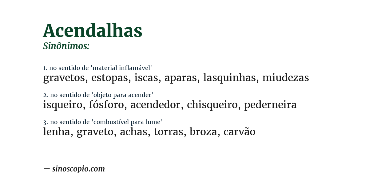 Sinônimo de acendalhas
