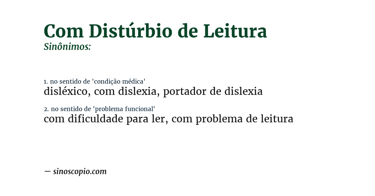 Sinônimo de com distúrbio de leitura