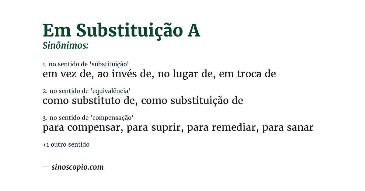Sinônimo de em substituição a
