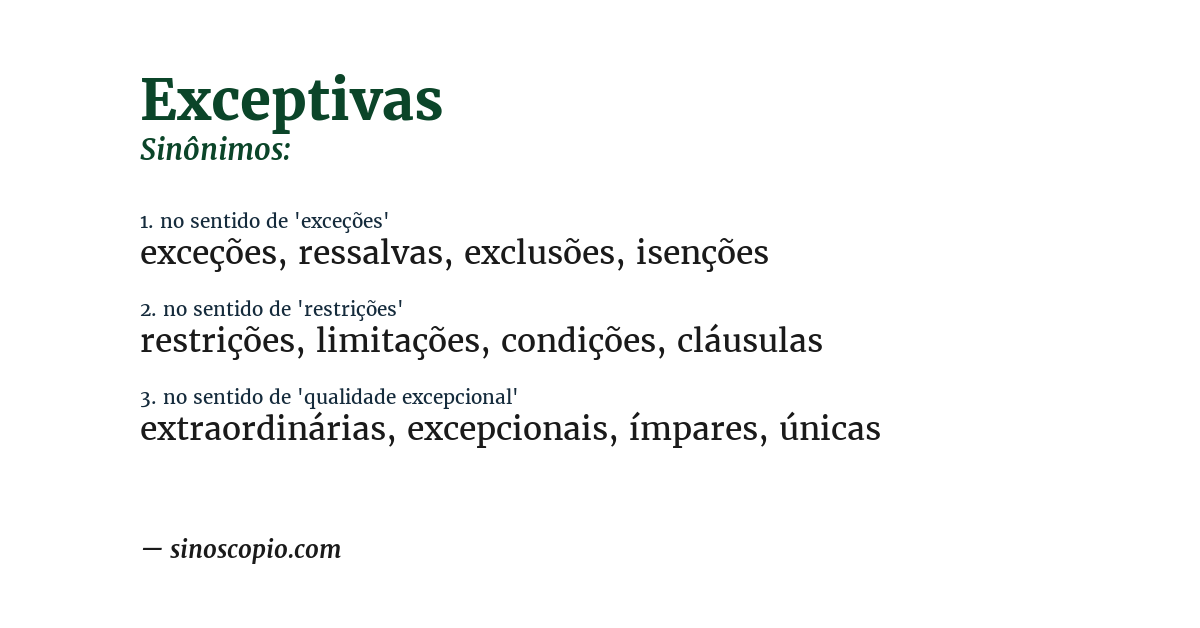 Sinônimo de exceptivas