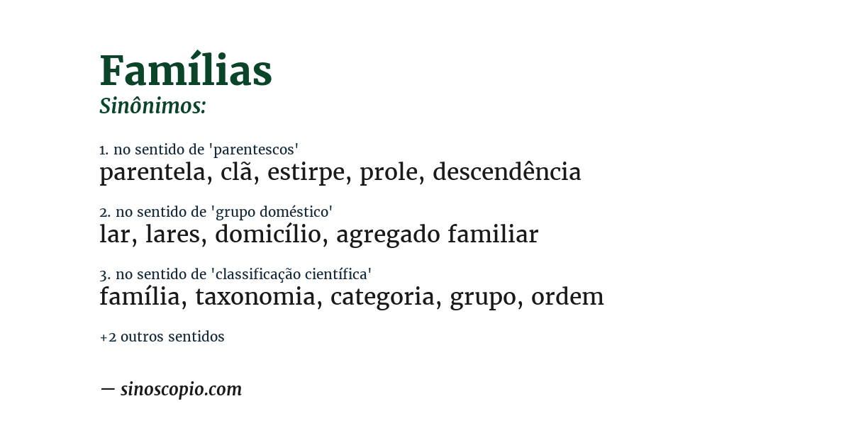 Sinônimo de famílias