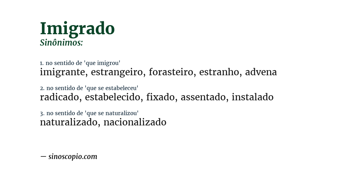 Sinônimo de imigrado