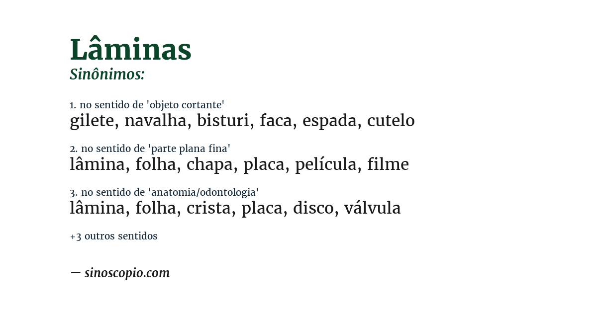 Sinônimo de lâminas