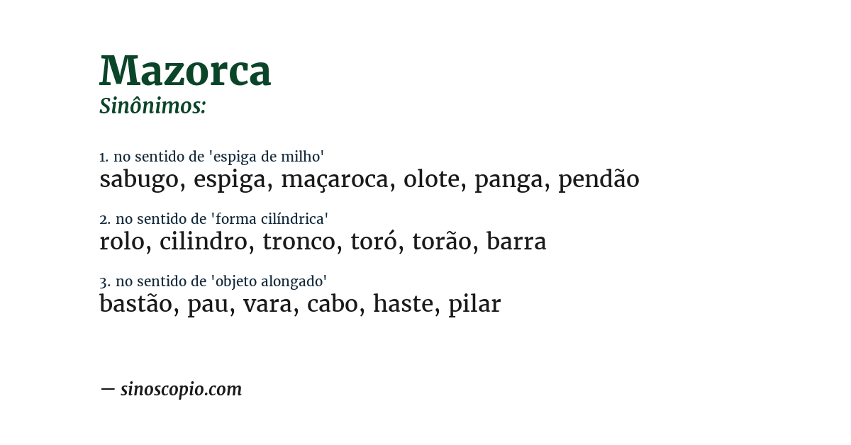 Sinônimo de mazorca