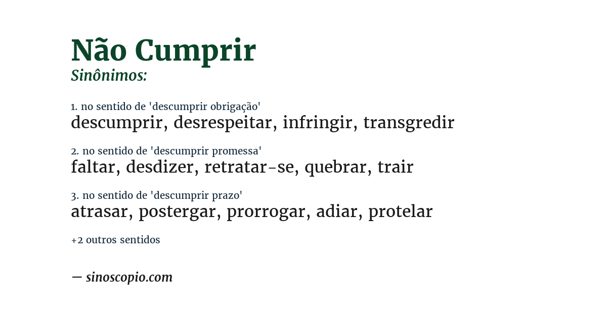 Sinônimo de não cumprir