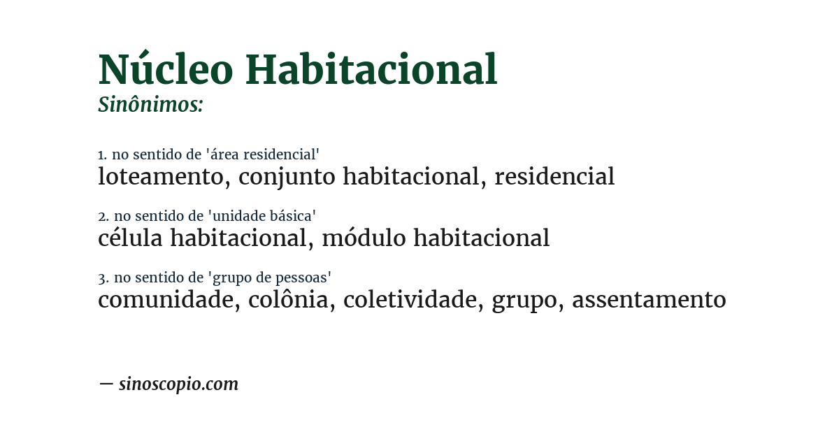 Sinônimo de núcleo habitacional