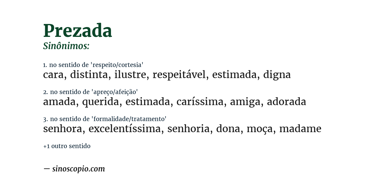 Sinônimo de prezada