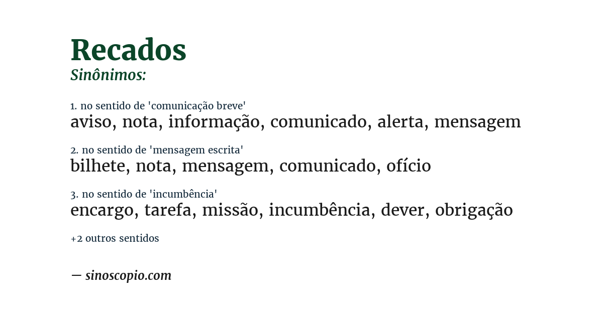 Sinônimo de recados