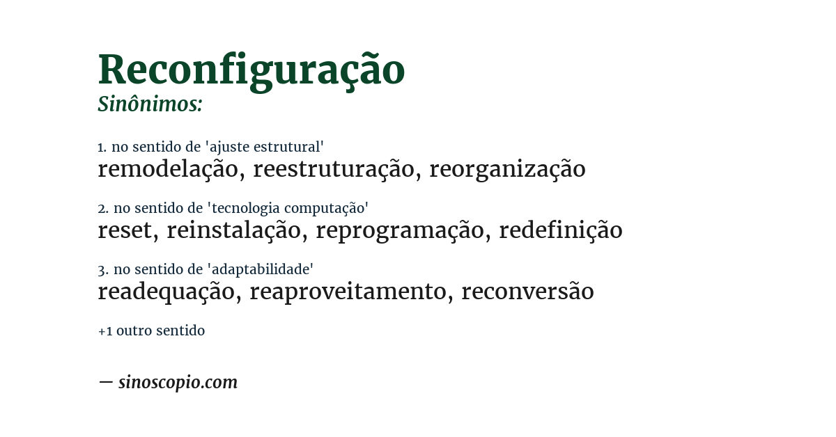 Sinônimo de reconfiguração