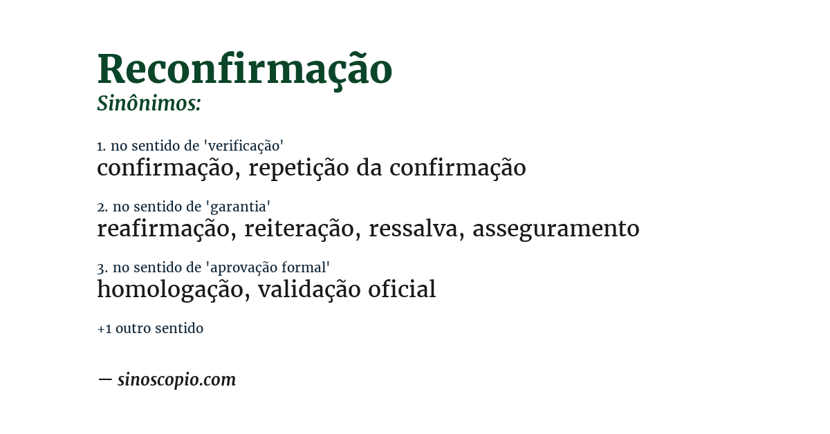 Sinônimo de reconfirmação
