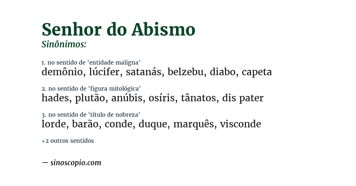 Sinônimo de senhor do abismo