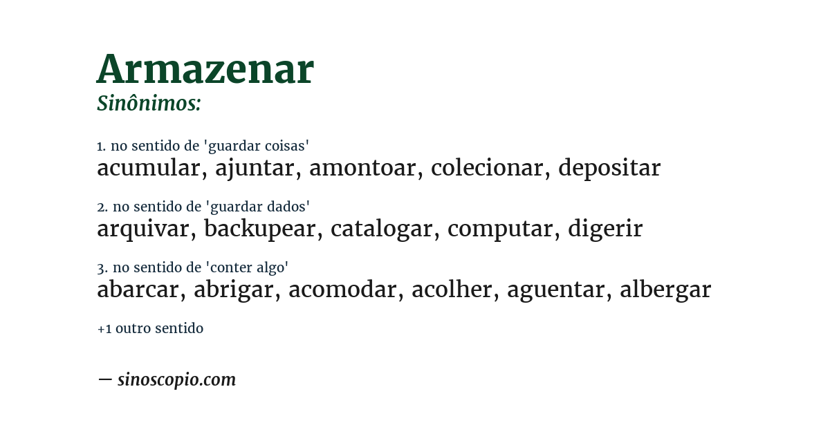 Sinônimo de armazenar