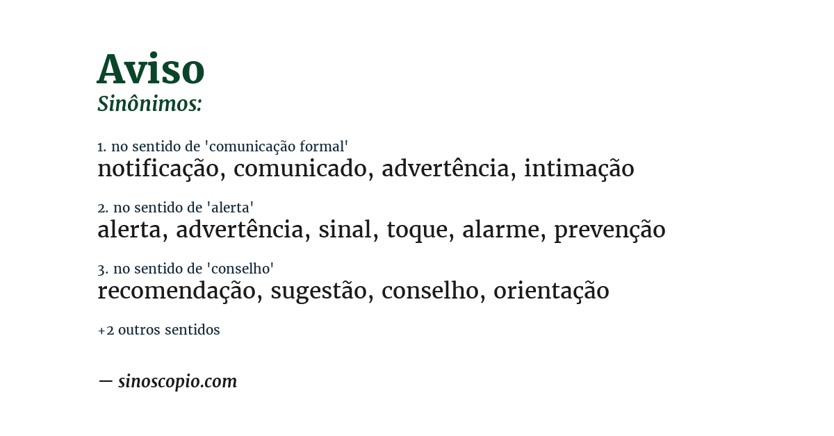Sinônimo de aviso