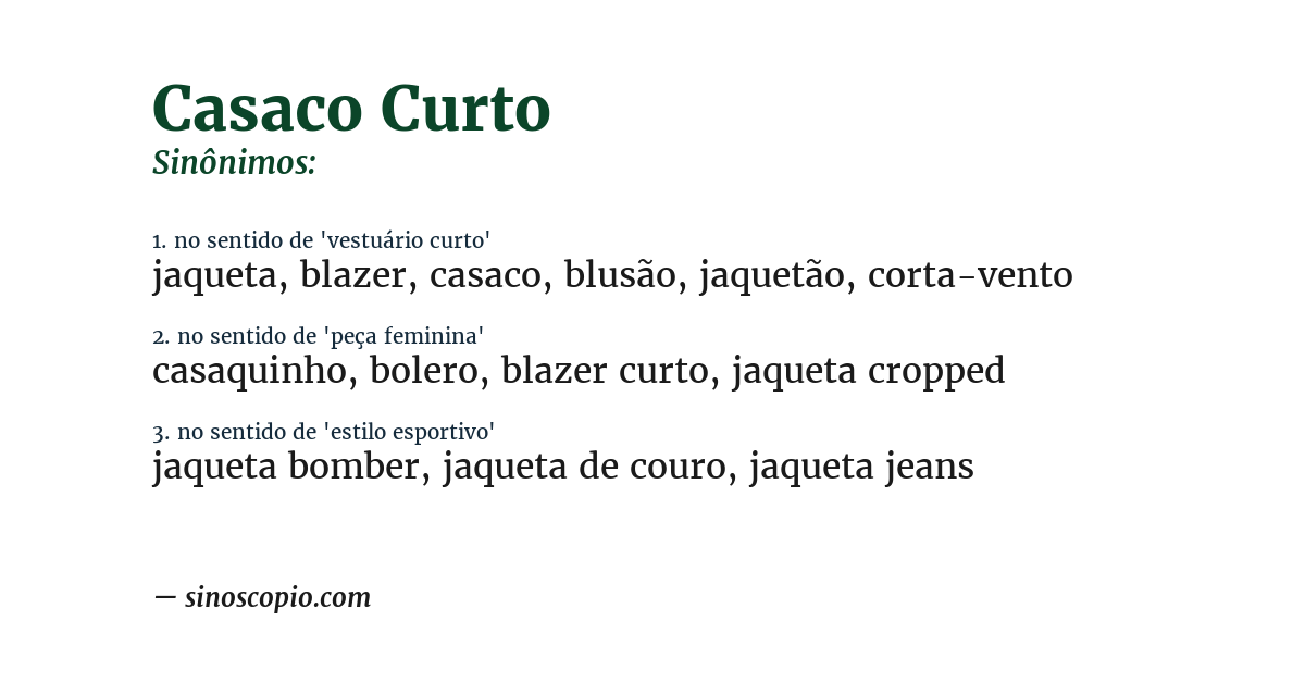 Sinônimo de casaco curto