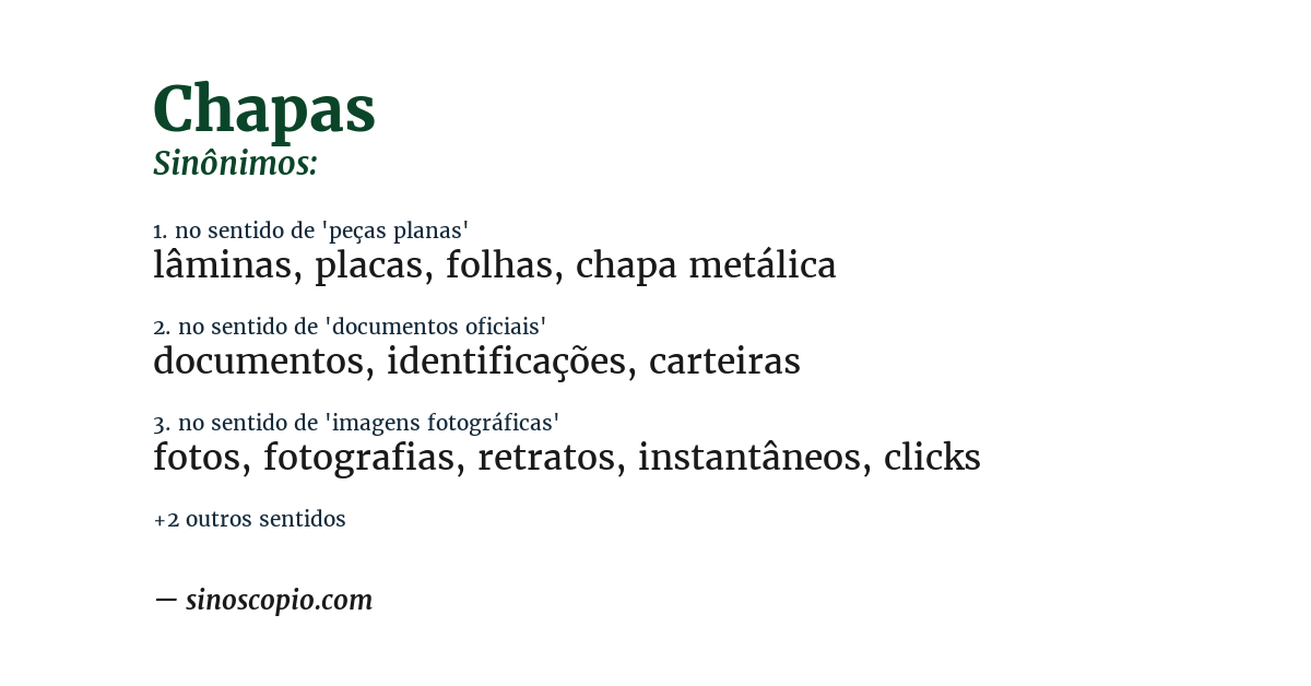 Sinônimo de chapas