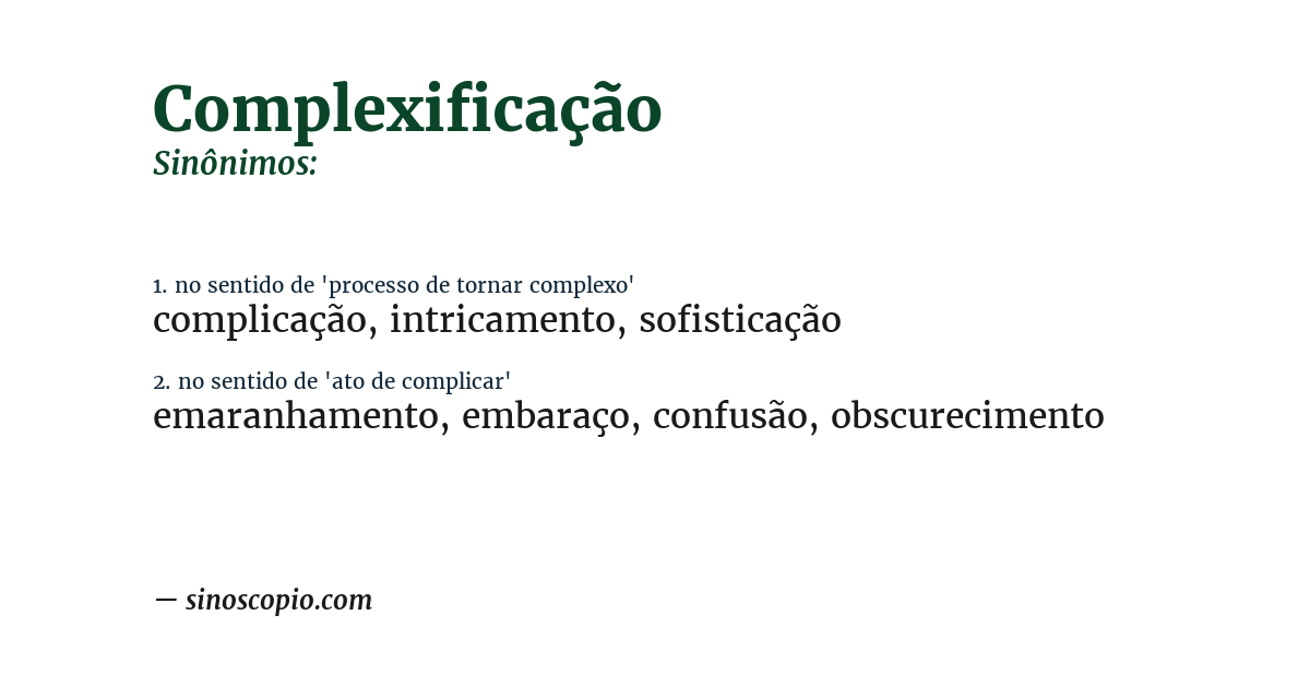 Sinônimo de complexificação