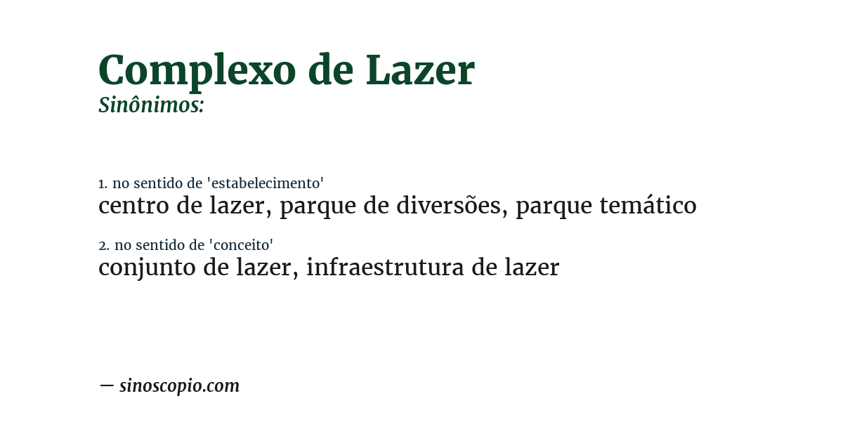 Sinônimo de complexo de lazer