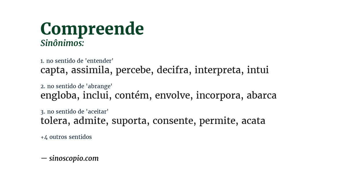 Sinônimo de compreende