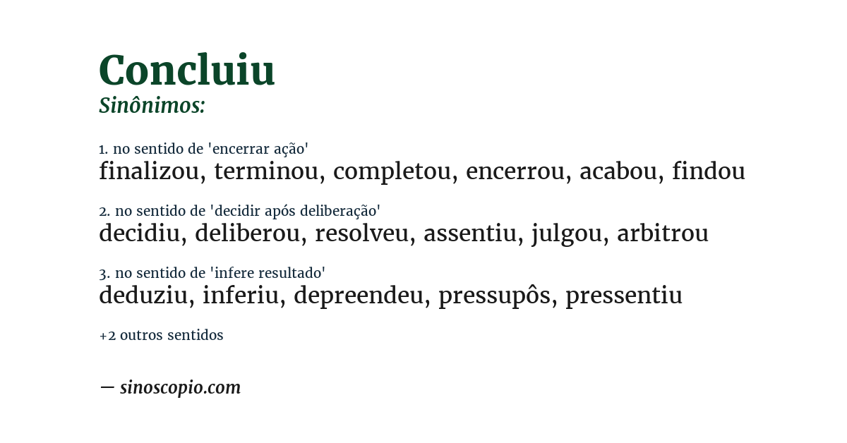 Sinônimo de concluiu