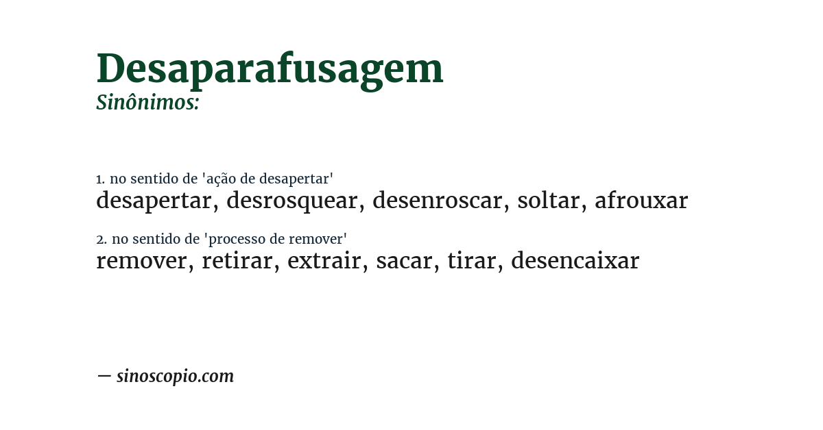 Sinônimo de desaparafusagem