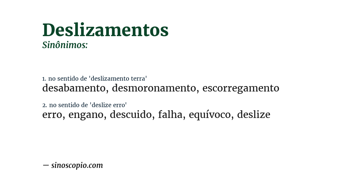 Sinônimo de deslizamentos