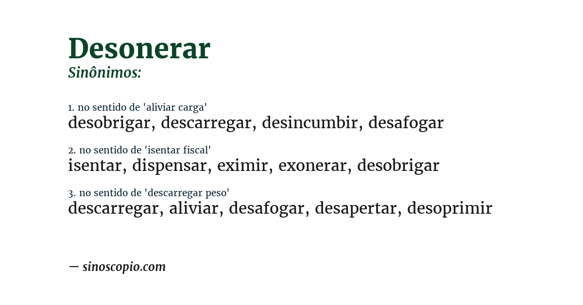 Sinônimo de desonerar