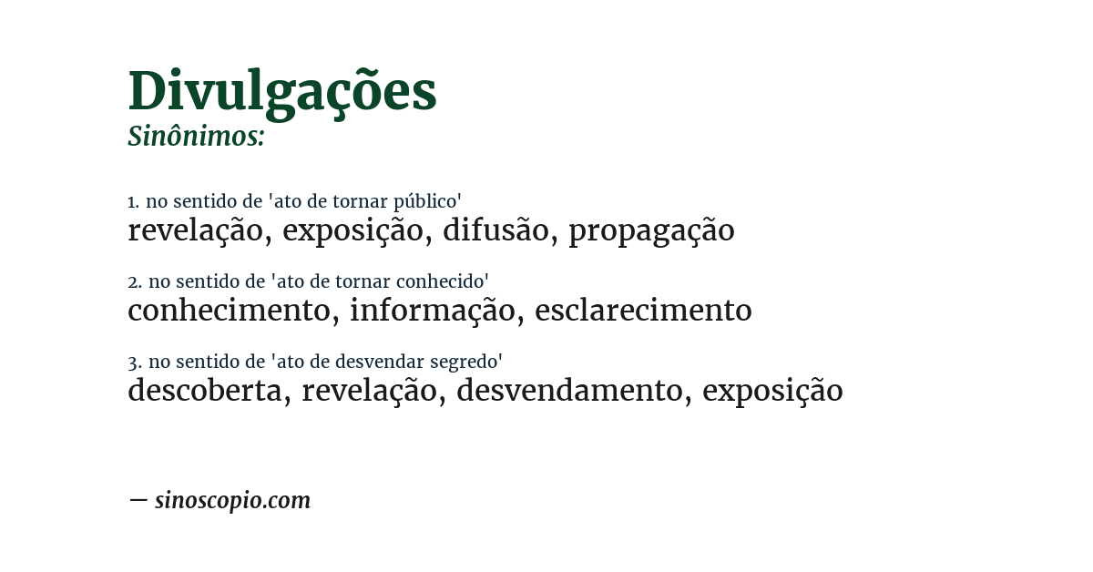 Sinônimo de divulgações