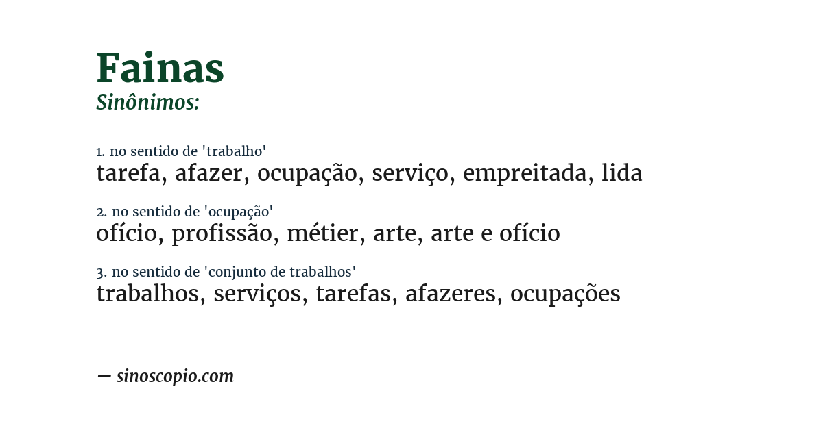 Sinônimo de fainas