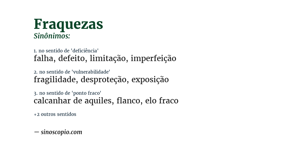 Sinônimo de fraquezas