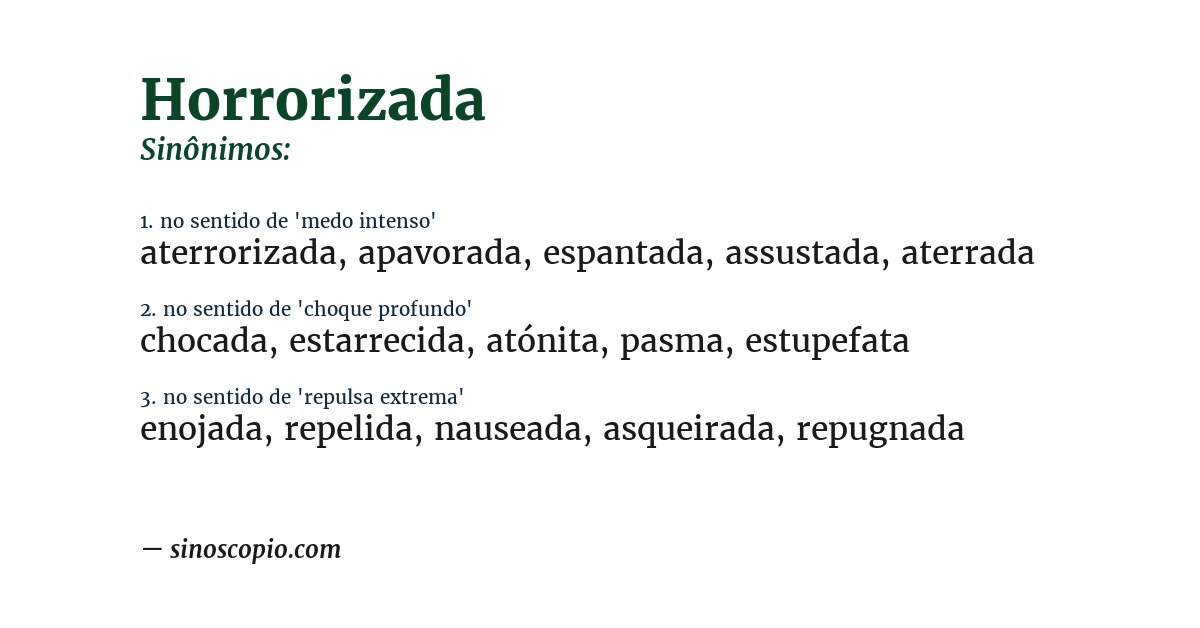 Sinônimo de horrorizada
