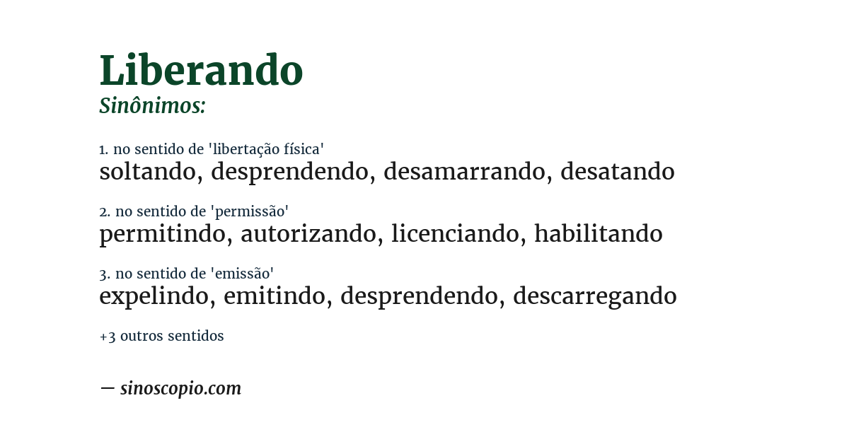 Sinônimo de liberando