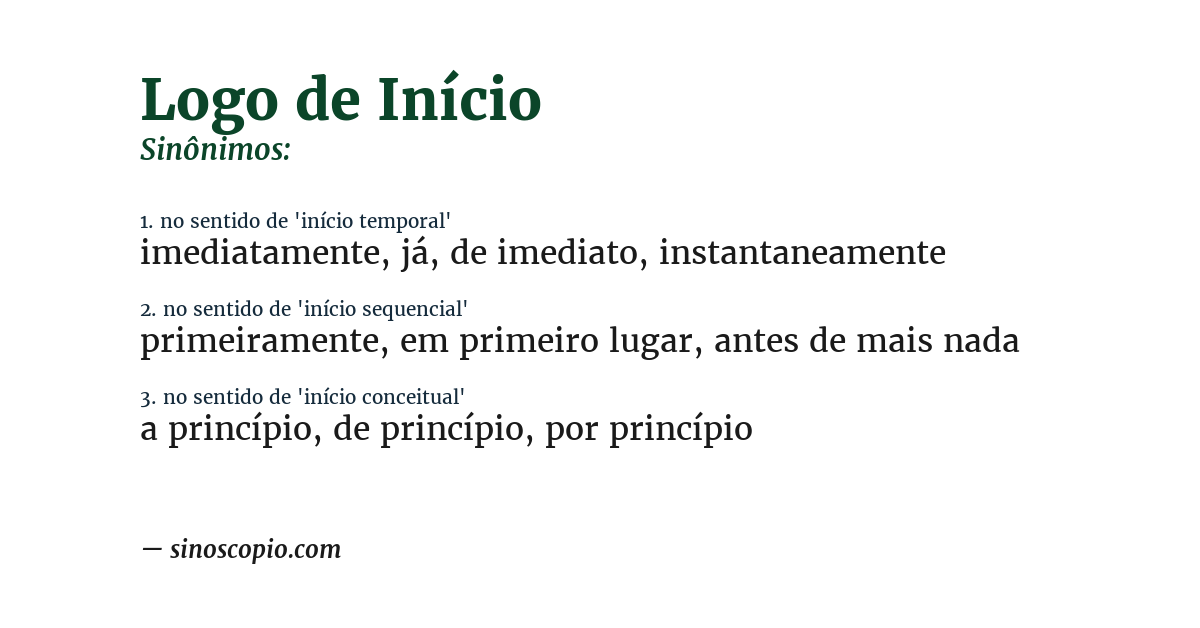 Sinônimo de logo de início
