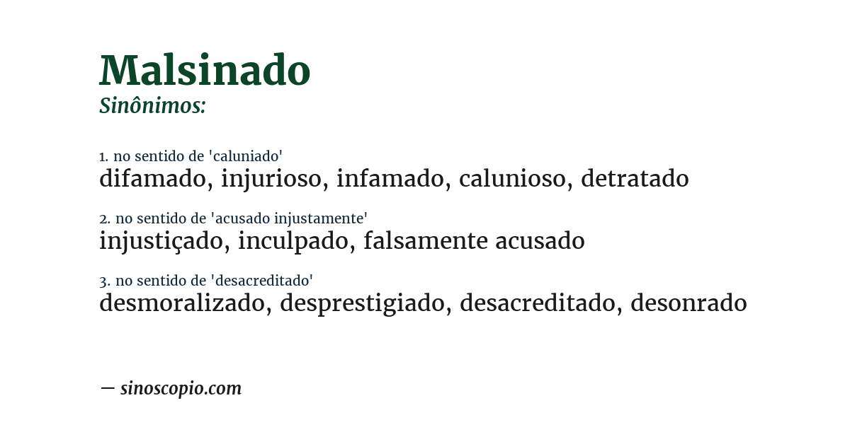 Sinônimo de malsinado