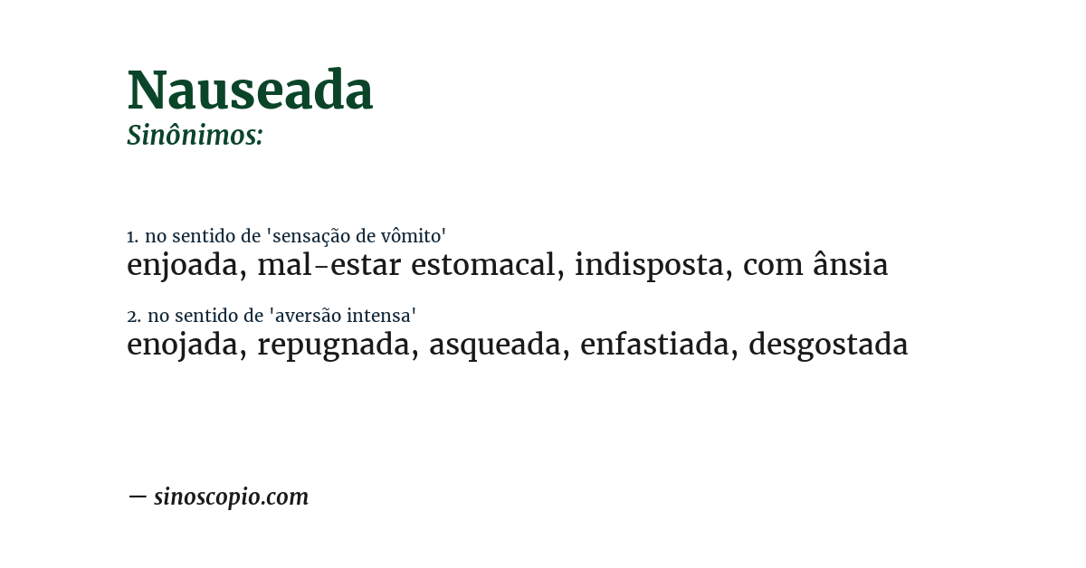 Sinônimo de nauseada