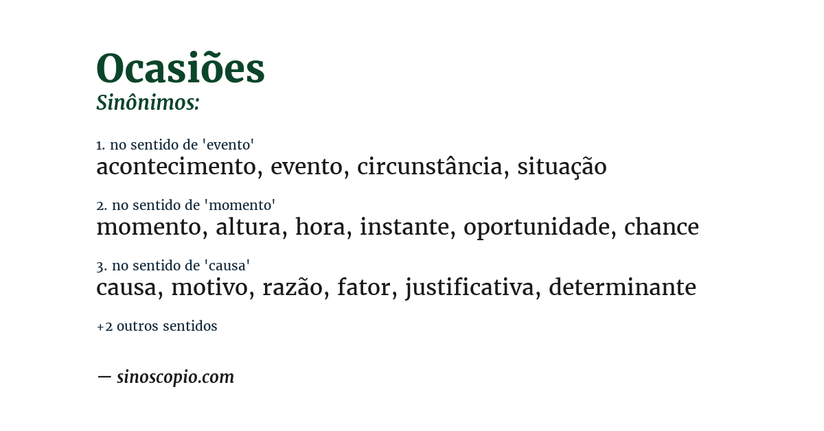 Sinônimo de ocasiões