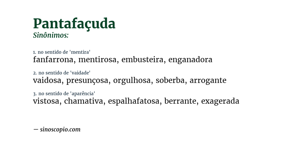 Sinônimo de pantafaçuda