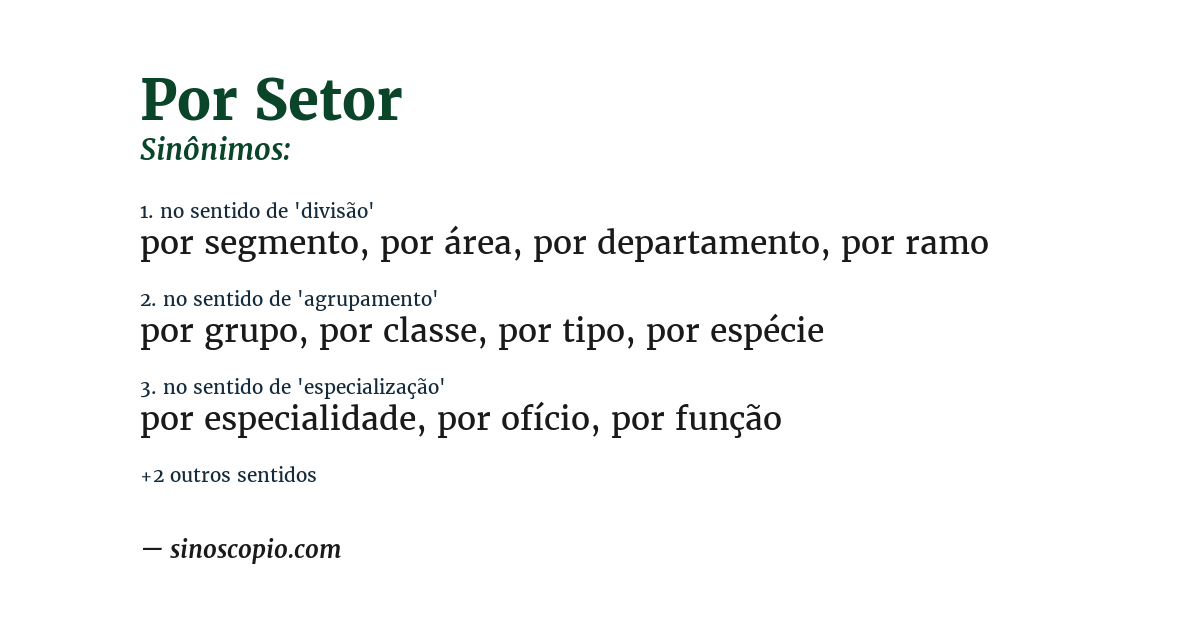 Sinônimo de por setor