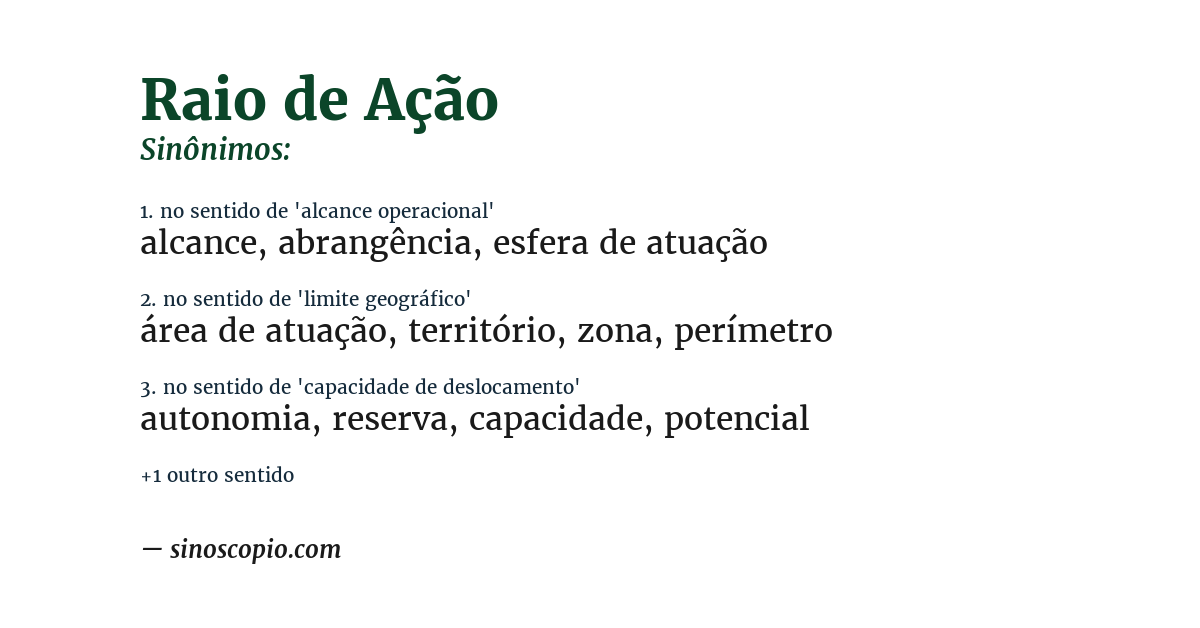 Sinônimo de raio de ação