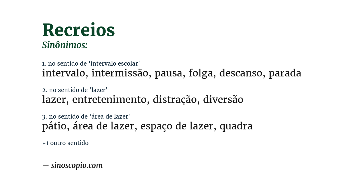 Sinônimo de recreios