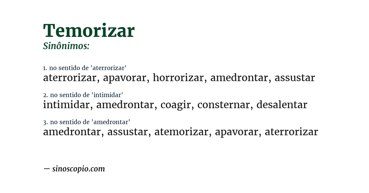 Sinônimo de temorizar