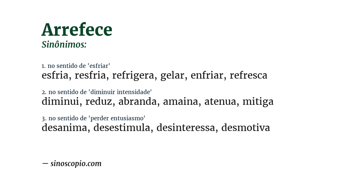 Sinônimo de arrefece