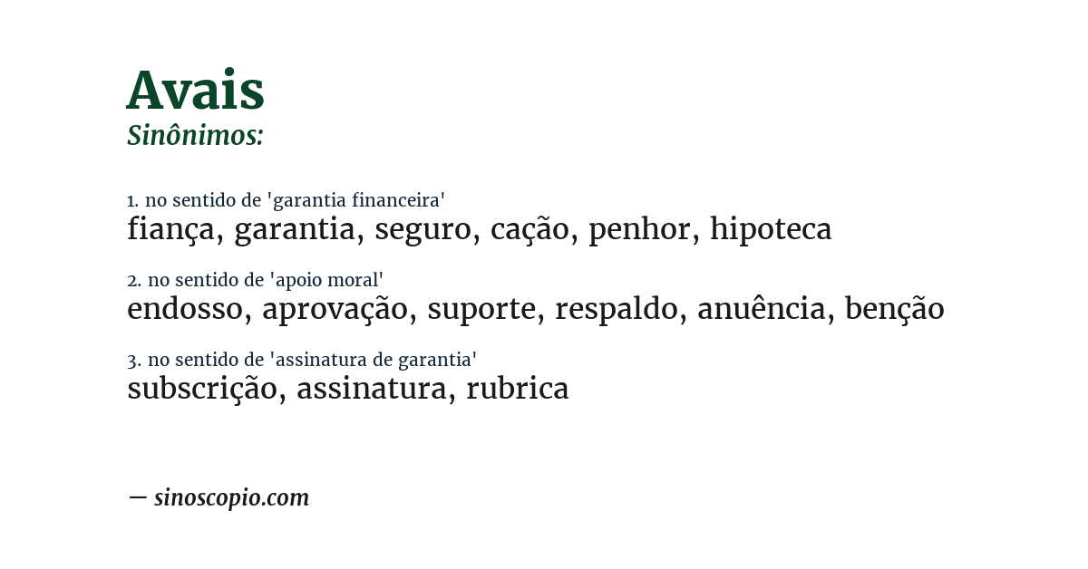 Sinônimo de avais