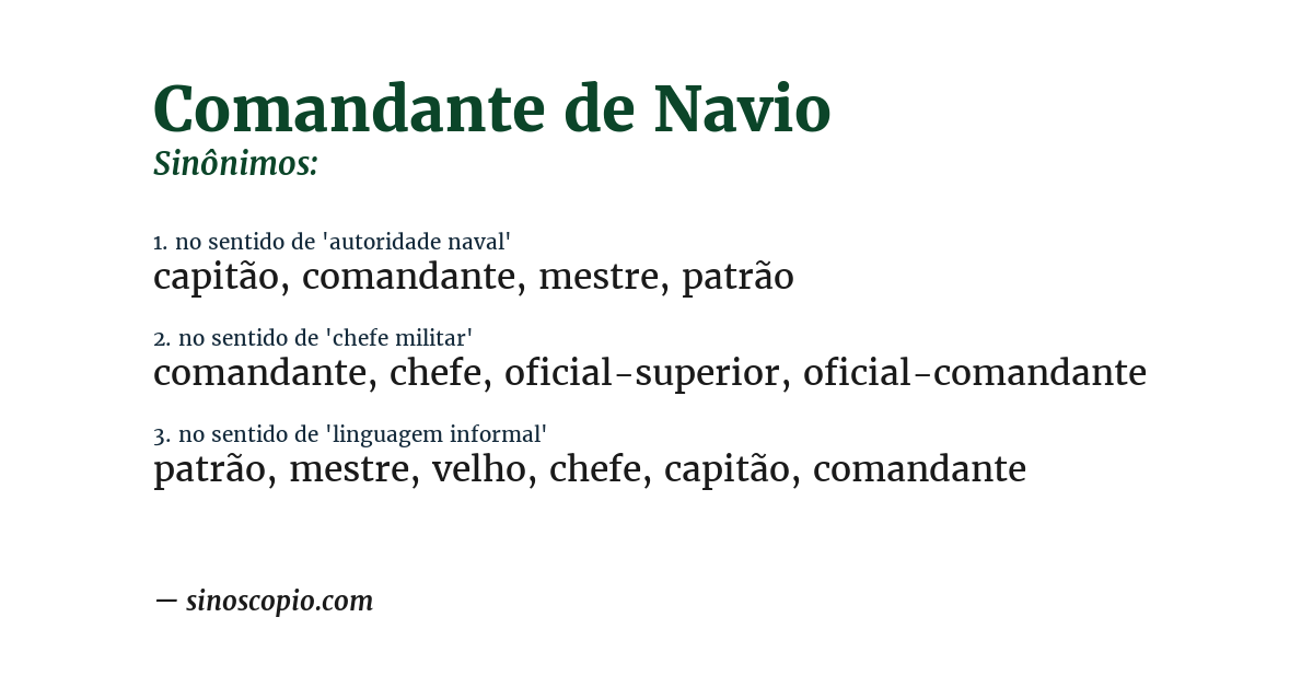 Sinônimo de comandante de navio