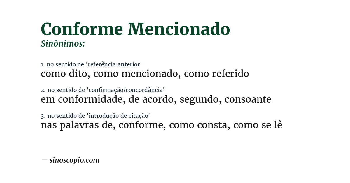 Sinônimo de conforme mencionado