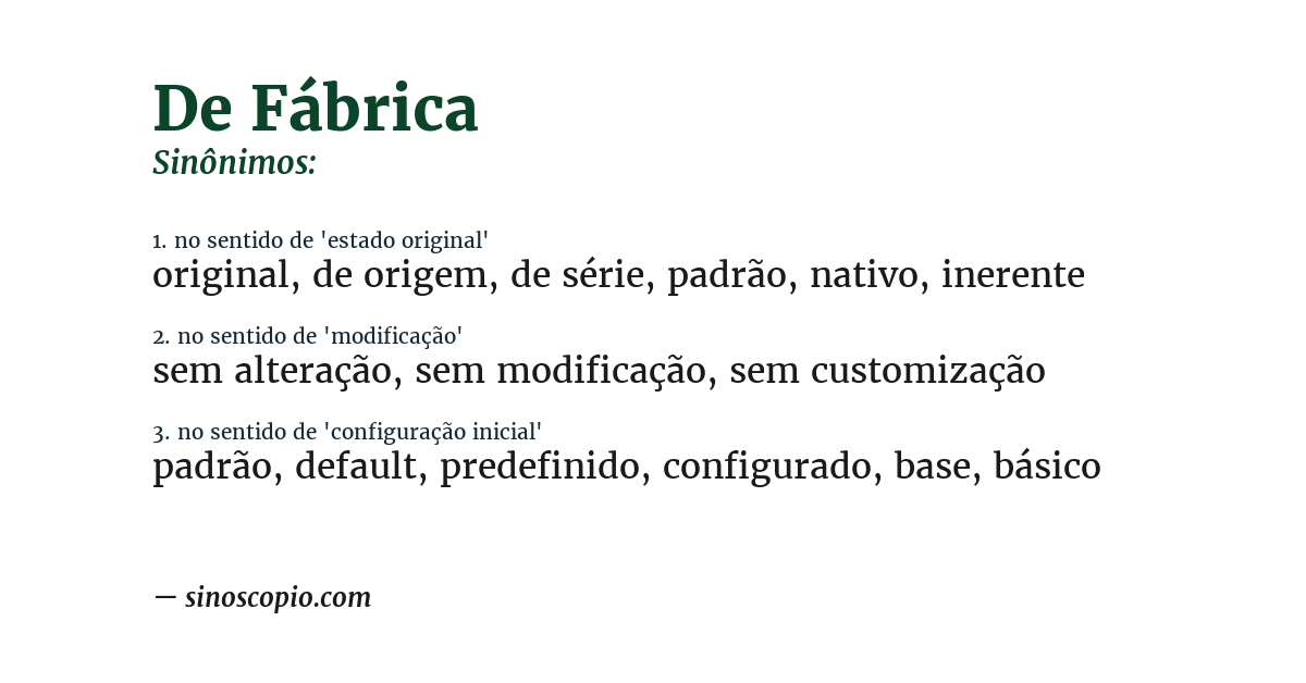 Sinônimo de de fábrica