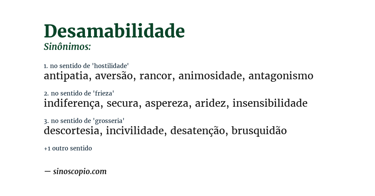 Sinônimo de desamabilidade